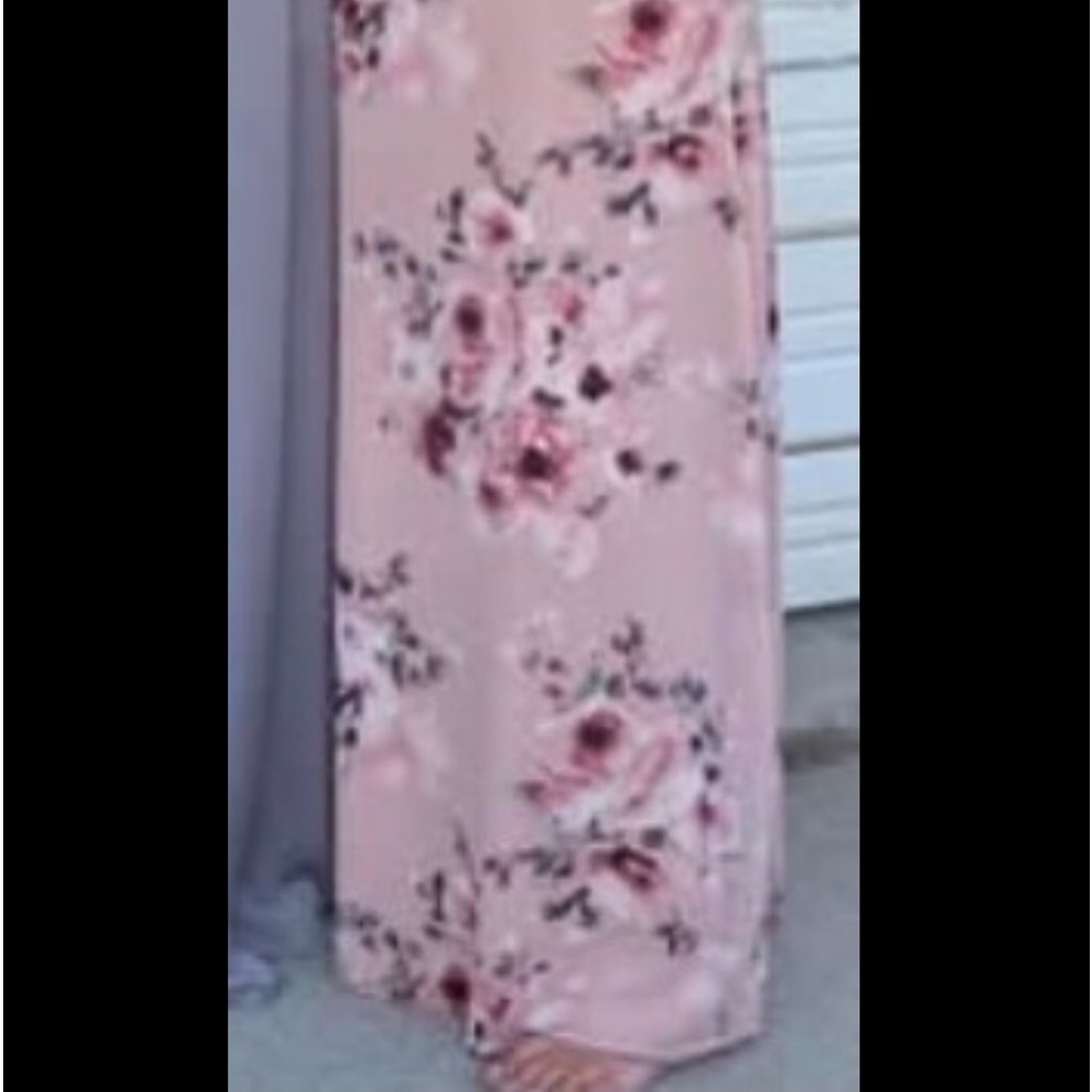 David’s Bridal Floral Pattern long dress with flutter sleeve.